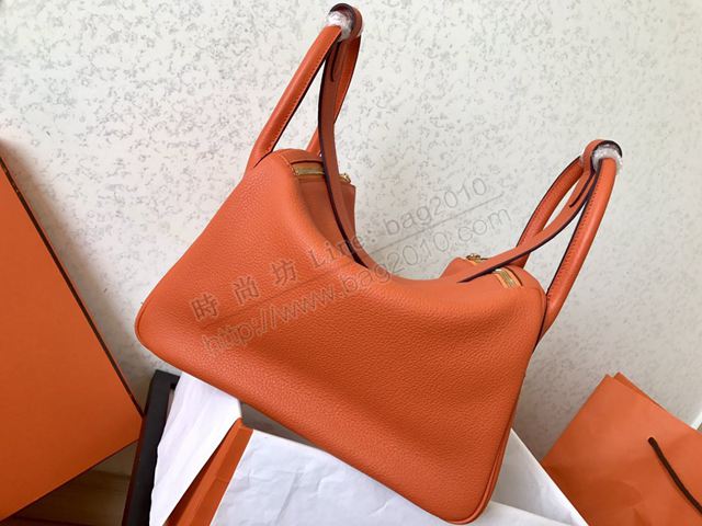 Hermes女包 愛馬仕手提包 Lindy包 橙色 金扣 原版togo皮 Hermes單肩包  td1228